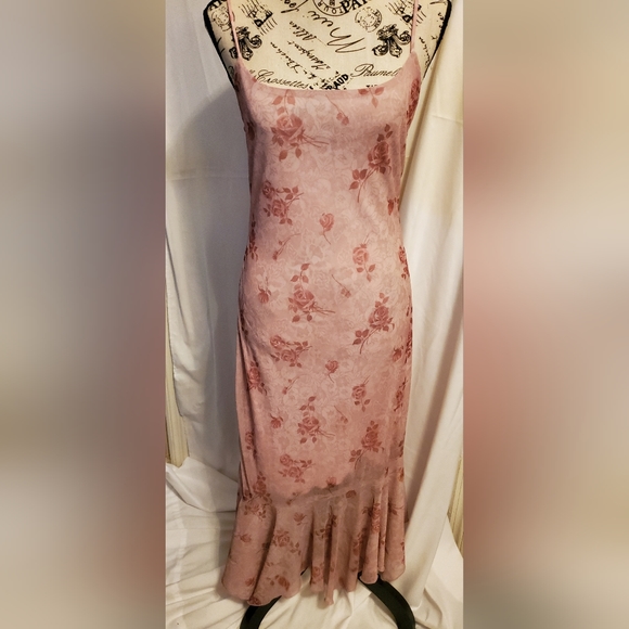 Vintage Candy Rocket size large pink floral dress. Bodycon. Fully lined. - Picture 2 of 7